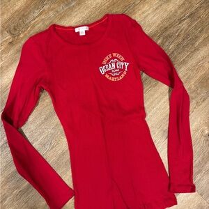 Tresics Red Long-Sleeve Women's Tee with Ocean City BIKE WEEK Logo